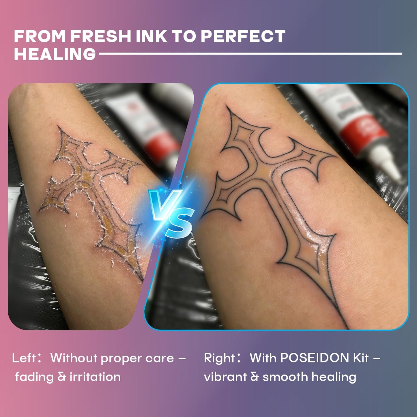 POSEIDON Tattoo Aftercare Kit - 3-in-1 Set with Refreshing Citrus Scent for Quick Healing & Color Protection (Tattoo Soap, Balm, Lotion)