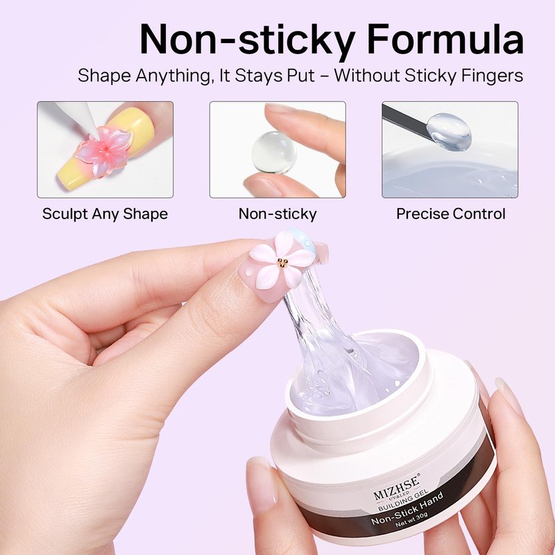 MIZHSE 3D Sculpting Gel Nail Art Kit, 2PCS Clear White Non-Sticky Molding Solid Builder Gel U V LED Hard Gels for Carving Flowers DIY Manicure 3D Nail Design Nail Extensions with Sculpture Pen