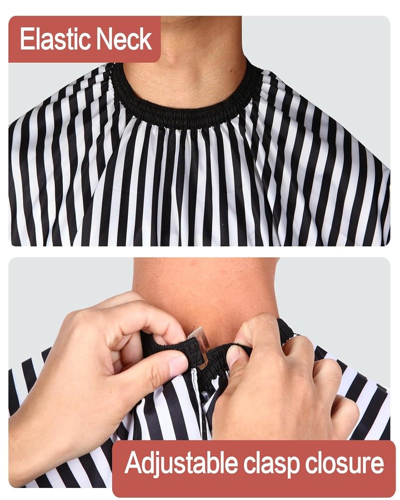 Professional Hair Cutting Cape - Large Salon Barber Cape with Neck Duster Brush | White & Black Stripes