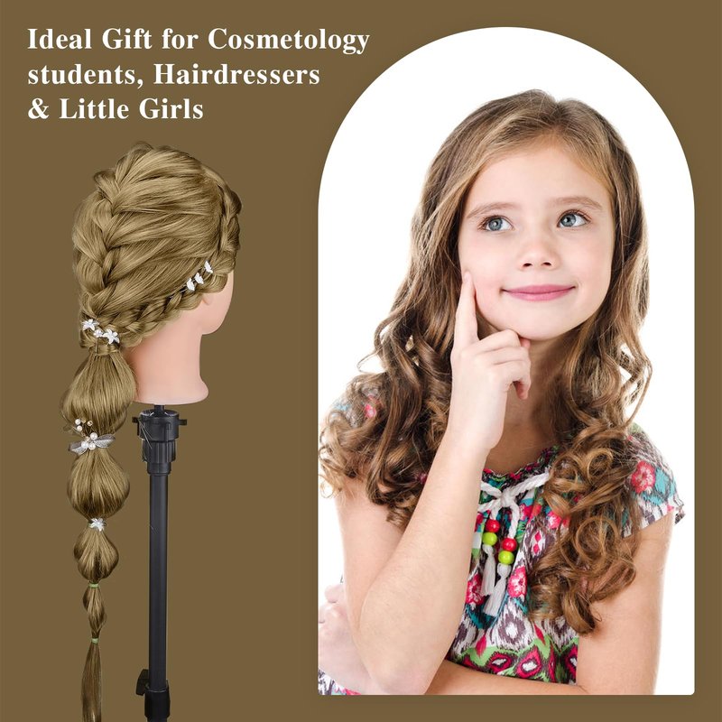 24" Mannequin Head -80% Real Hair Doll head for hair Styling, Cosmetology Mannequin Head with Hair for Braiding Curling,Cuting with Table Clamp Styling Set