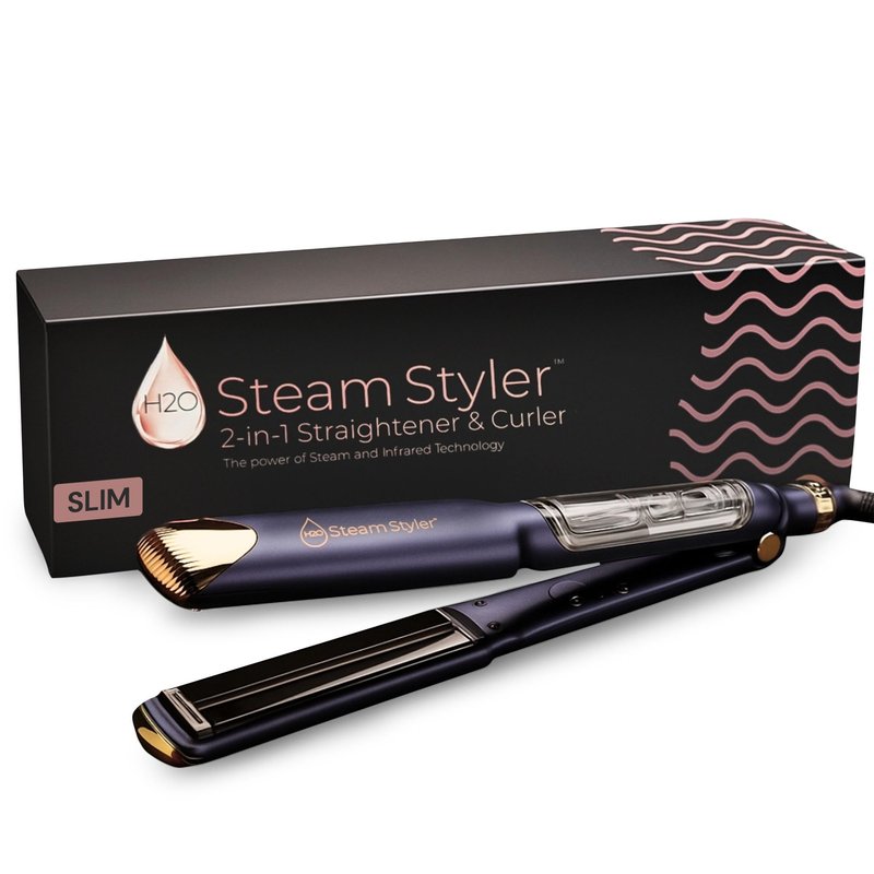 H2O Steam Styler Ultimate Steam Hair Straightener & Curler, Salon Results Frizz Control, Shine & Hydration, Infrared Heat & Ion Therapy for All Hair Types (Slim - 1.2")