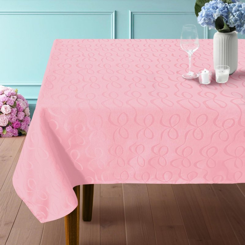 Pink Table Cloths for Dining Table, 1PC 60"x84" Rectangle Tablecloth (Seats 6-8) - Cotton Polyester, Fade Resistant & Washable, Luxury Table Cover for Romantic Dinner & Valentine's Day, Bow Jacquard