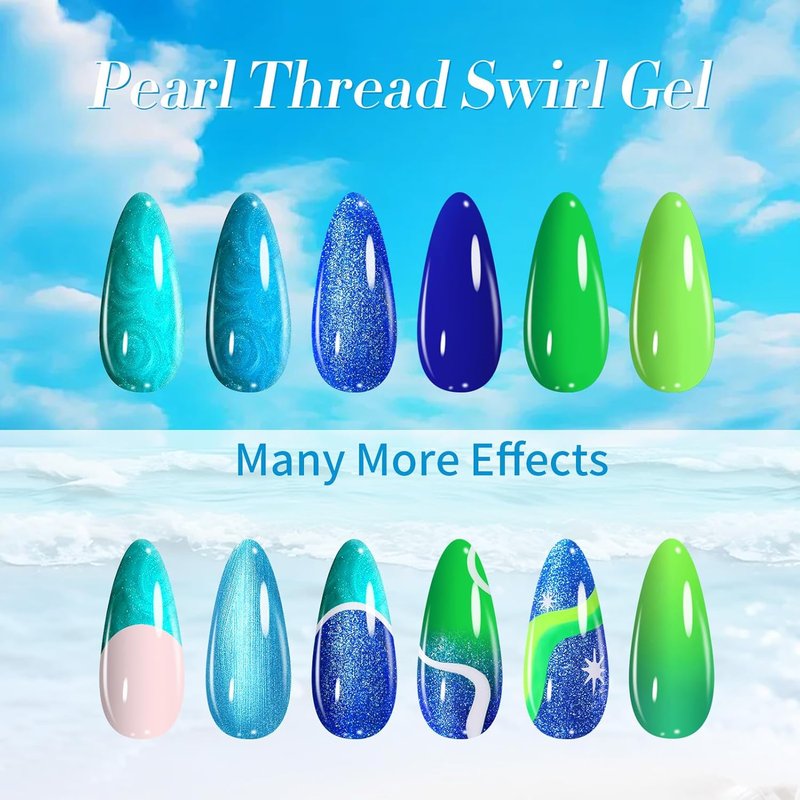 Born Pretty Neon Green & Blue Gel Nail Polish - 6 Colors with Shimmer Pearl Glitter for DIY Nail Art