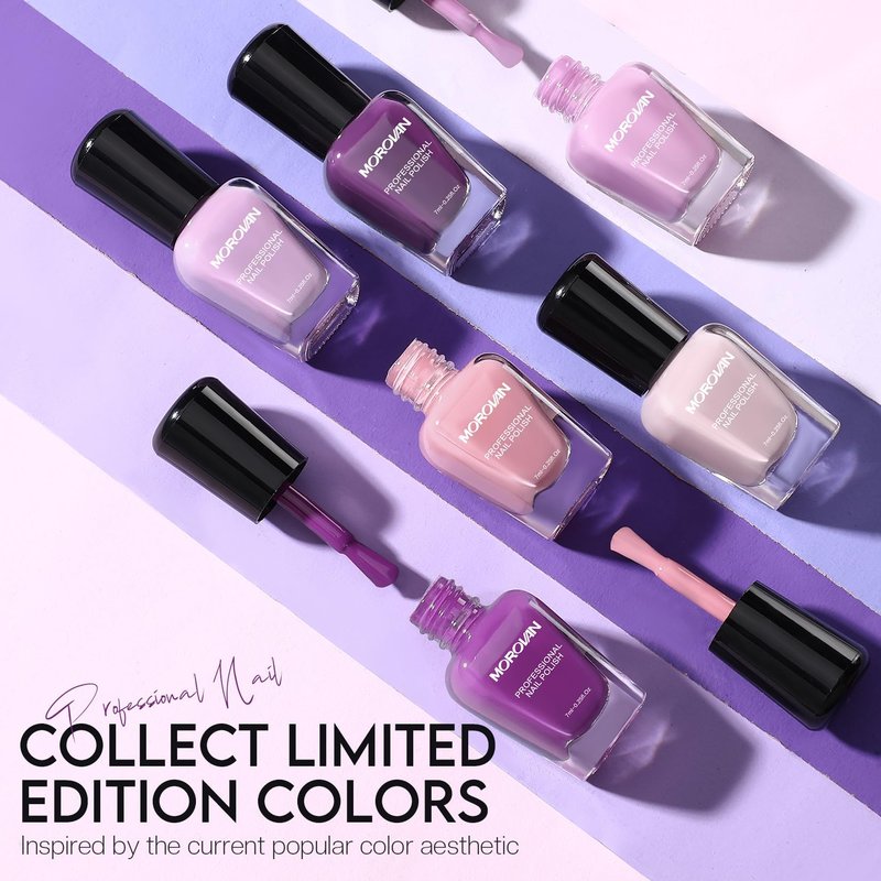 Morovan Nail Polish Set Fingernail: Lilac Light Purple Quick Dry Nail Polish Kit 0.25oz Lavender Regular Pack Glossy Halloween Finger Nail Gifts for Women Girls