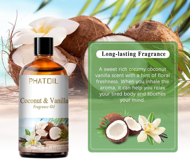 Coconut & Vanilla Fragrance Oils - Aromatherapy Essential Oils for Diffusers | 3.38 FL OZ (100ml)