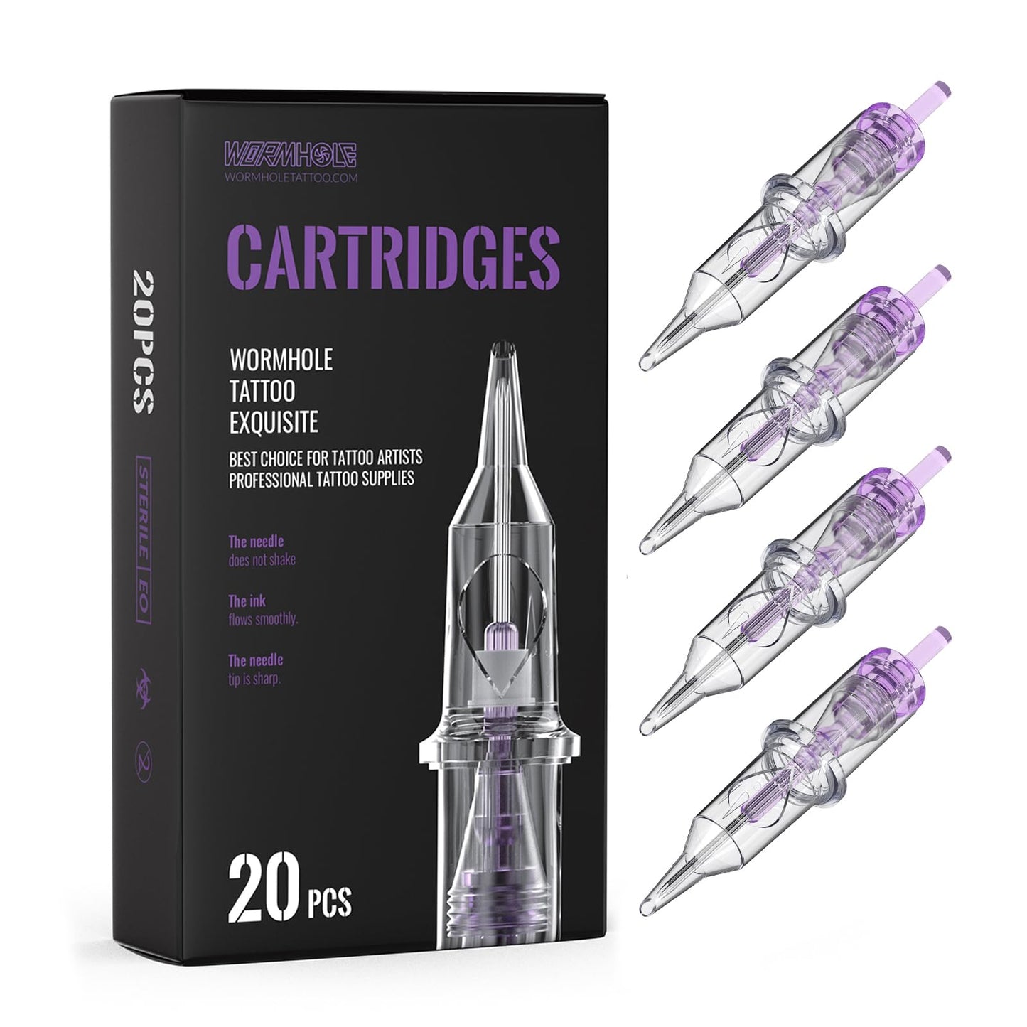 Wormhole Tattoo Cartridge Needles, 20pcs 3RL Disposable Tattoo Needle Cartridges Standard 3 Round Liner for Tattoo Pen Tattoo Cartridge Machine Permanent Makeup Tattoo Supplies (1203RL)