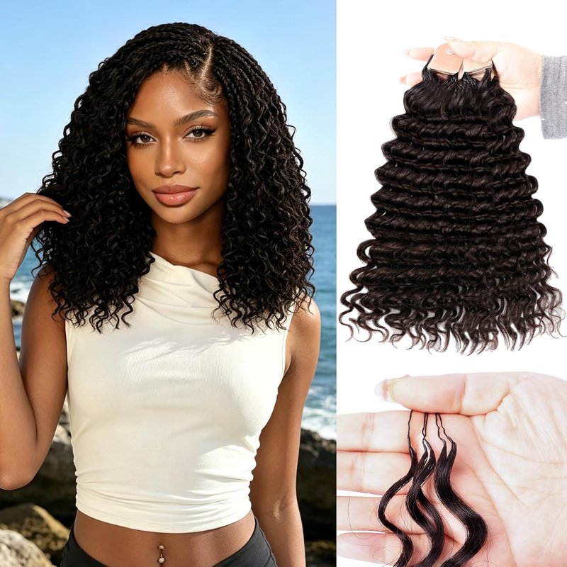 Miracle Knots Crochet Hair - Pre-Separated Deep Wave for Black Women | Easy Install, Lightweight, 14 Inch (2# Dark Brown)