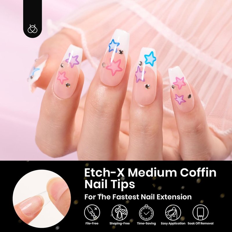 Coffin Gel Nail Tips - Medium Half Matte Press-On Nails | 288 Pcs DIY Acrylic Extensions Kit for Women
