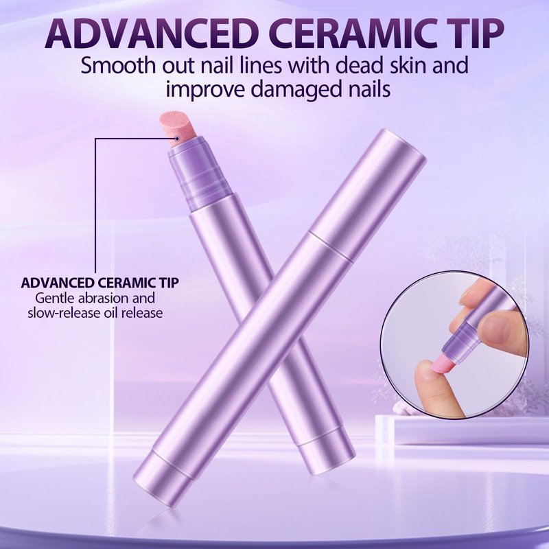 3Pcs Cuticle Oil Pusher Pen Set, 2-in-1 Ceramic Cuticle Pushers Pusher & Oil Pen, Nail Care Pens for Manicure & Pedicure, Hangnails, Dry & Damaged Nails