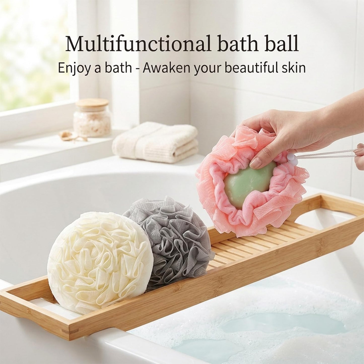 2 in 1 Soap Bar Loofah, 3 Pcs Bar Soap Loofah Pouch, Can Hold Soap Effective Exfoliation for Women and Men - Shower Sponge for Body with Rich Lather（ Beige & Pink & Gray ）