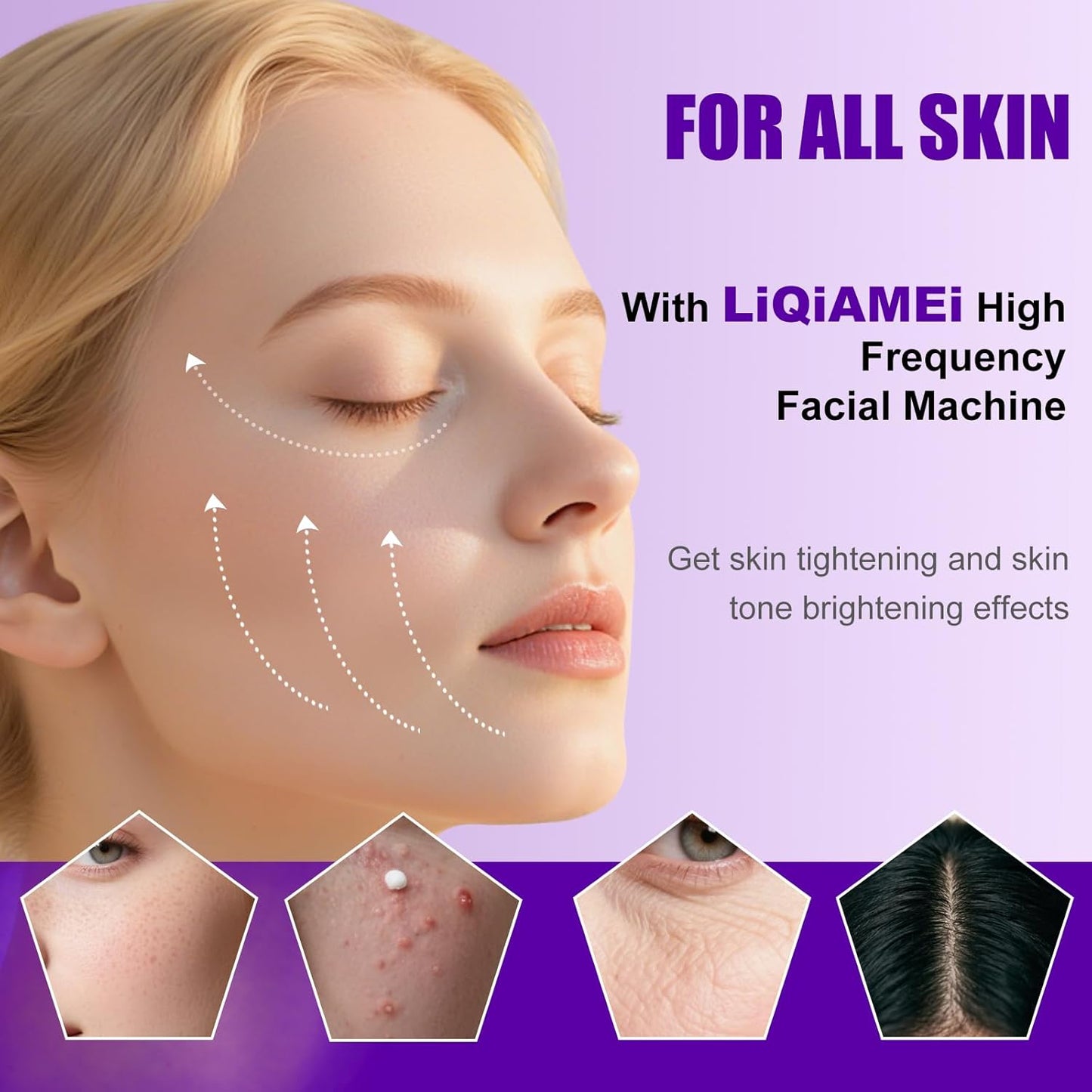 Wireless Lift Wand - Professional High Frequency Facial Device | 4 Electrodes for Wrinkles, Scars, Dark Circles (White)