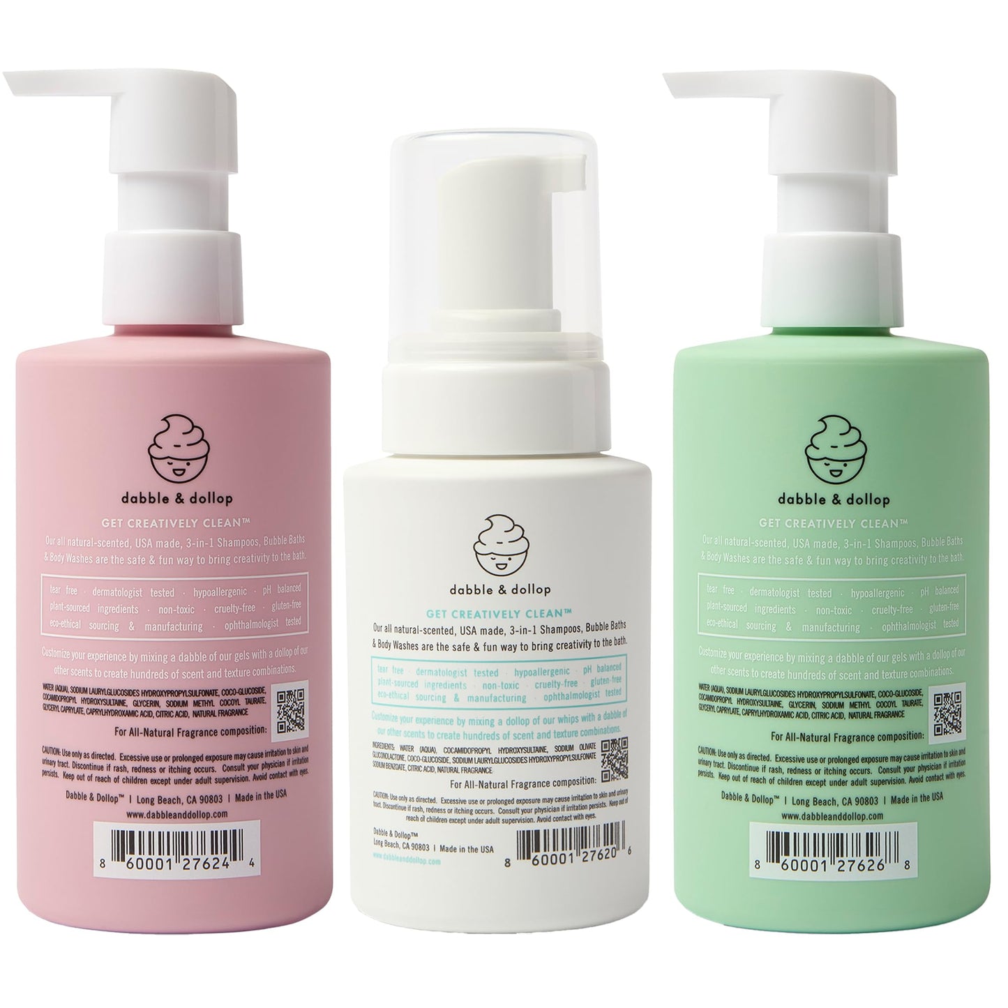 Dabble & Dollop Beachy Kids 3-in-1 Body Wash, Shampoo & Bubble Bath Variety Set – Coconut, Honeydew & Vanilla, Tear-Free, Gentle, Hypoallergenic and Safe for Sensitive Skin (Pack of 3)