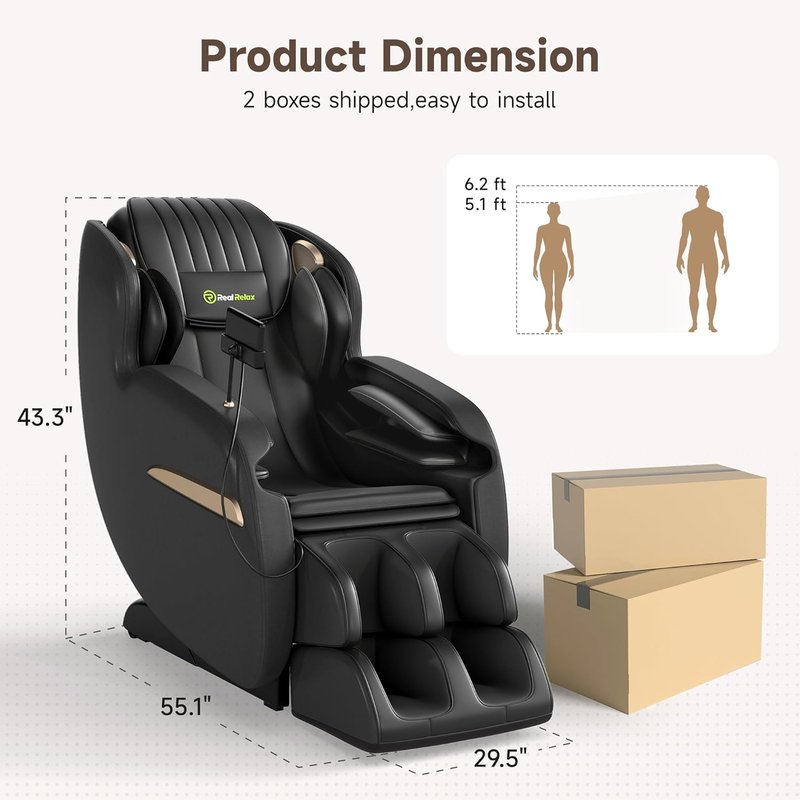 Real Relax 2D SL-Track Massage Chair - Full Body Zero Gravity Recliner with 8 Auto Modes & Voice Broadcast | Black