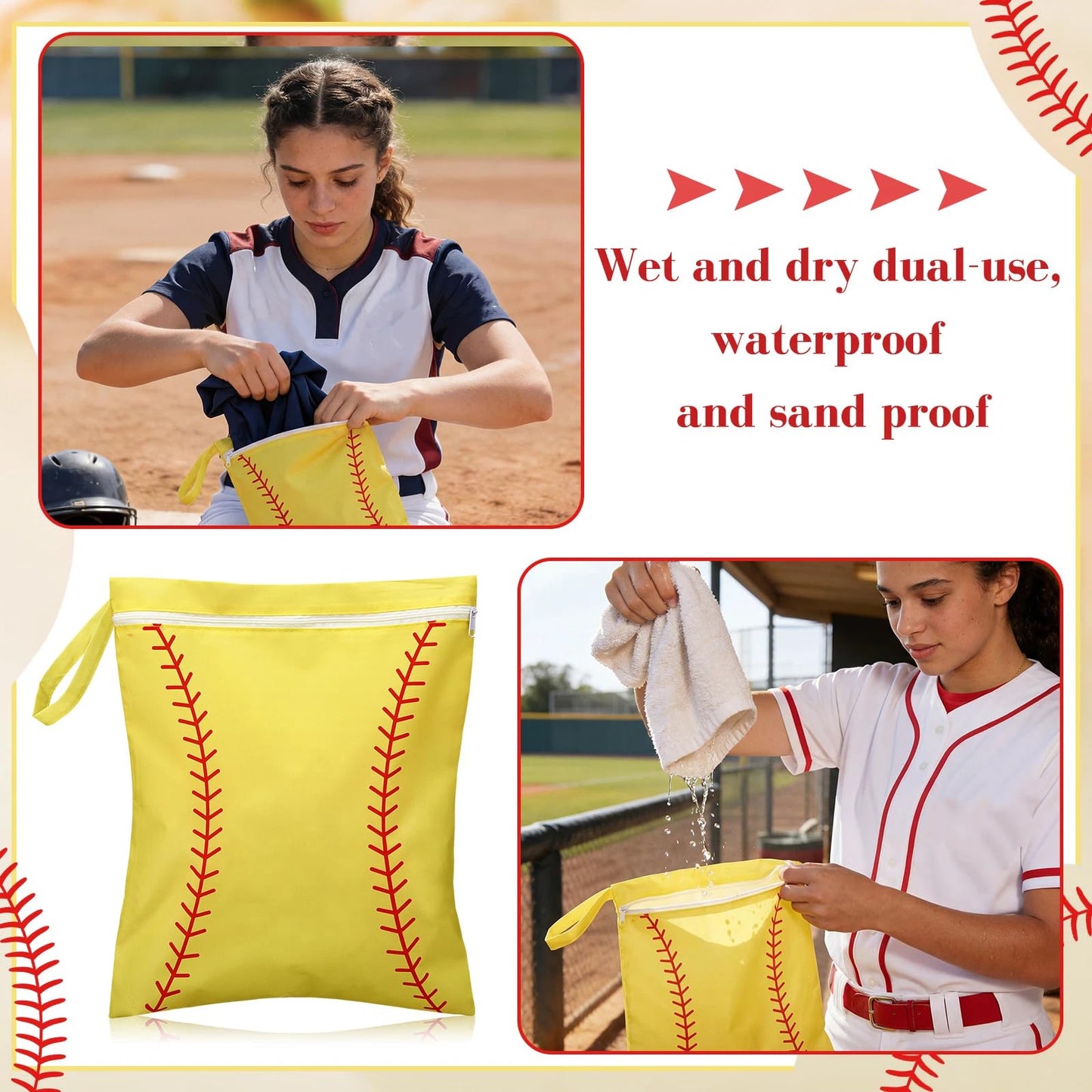 Ribbonlic 12 Pcs Softball Wet Dry Bag Gifts Bulk, Softball Team Wet Dry Bag with Handle Zipper, Beach Pool Waterproof Toiletry Organizing Pouches for Women Player Travel Team Gifts