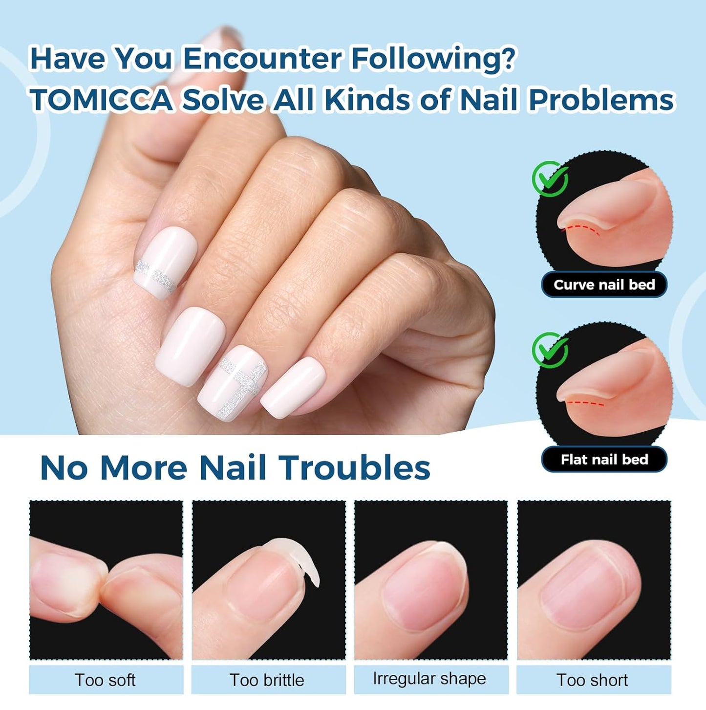 TOMICCA Extra Short Square Nail Tips - 240pcs Soft Gel Full Cover Clear Fake Nails for Beginners & Pros
