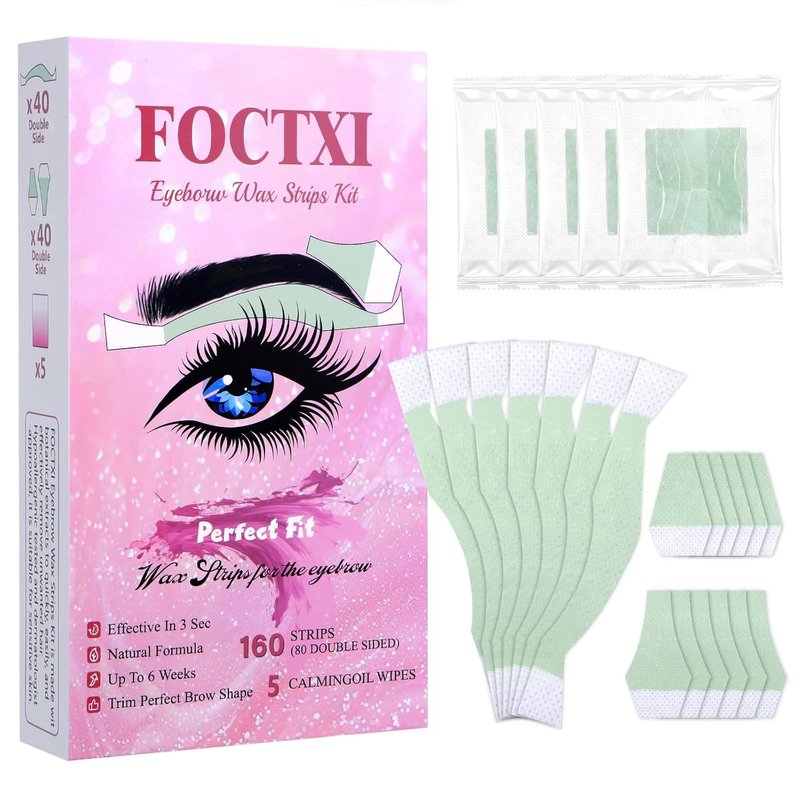Facial Wax Strips Kit - 80 Hypoallergenic Eyebrow Wax Strips for Hair Removal | Includes 5 Calming Oil Wipes
