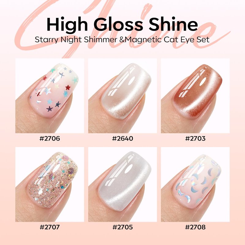 Modelones Gel Nail Polish Set, 6 Colors 2026 Nude Brown Sliver Cat Eye Gel Polish Creative Stars Moon Shape Glitter Nail Polish with Magnet& Wooden Stick All Seasons Soak Off LED Manicure Kit DIY Gift