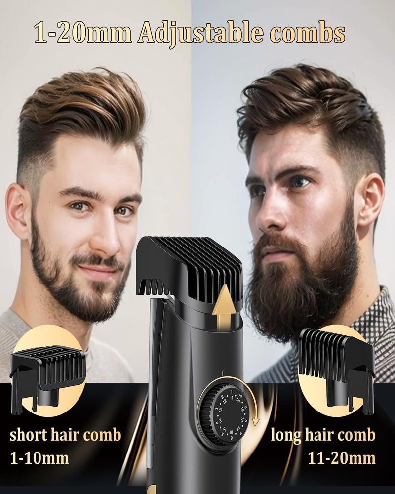 ENSSU Beard Trimmer for Men - Rechargeable Electric Vacuum Trimmer with Adjustable Length Dial & 2 Combs