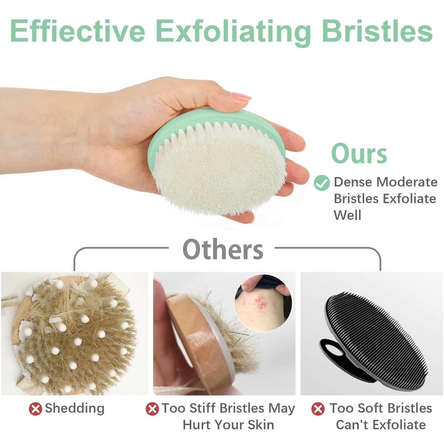 Dry Brushing Body Exfoliating Brush, Anti Slip Body Scrubber for Shower, Shower Body Cleaning Brush for Deep Cleansing & Soften Skin, Improve Circulation (Green)
