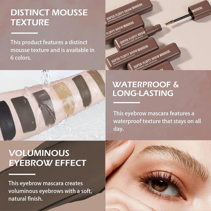 Skiennix Brow Super Fluff Eyebrow Mousse - Volumizing, Tinted, Waterproof Formula in Medium Brown
