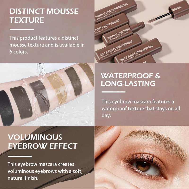 Brow Super Fluff Eyebrow Mousse with Brush, Volumizing and Tinted Thickening Eyebrow, Easy-to-Use, Long-Lasting, Waterproof for Fluffy Brow Mouse, Black Brown