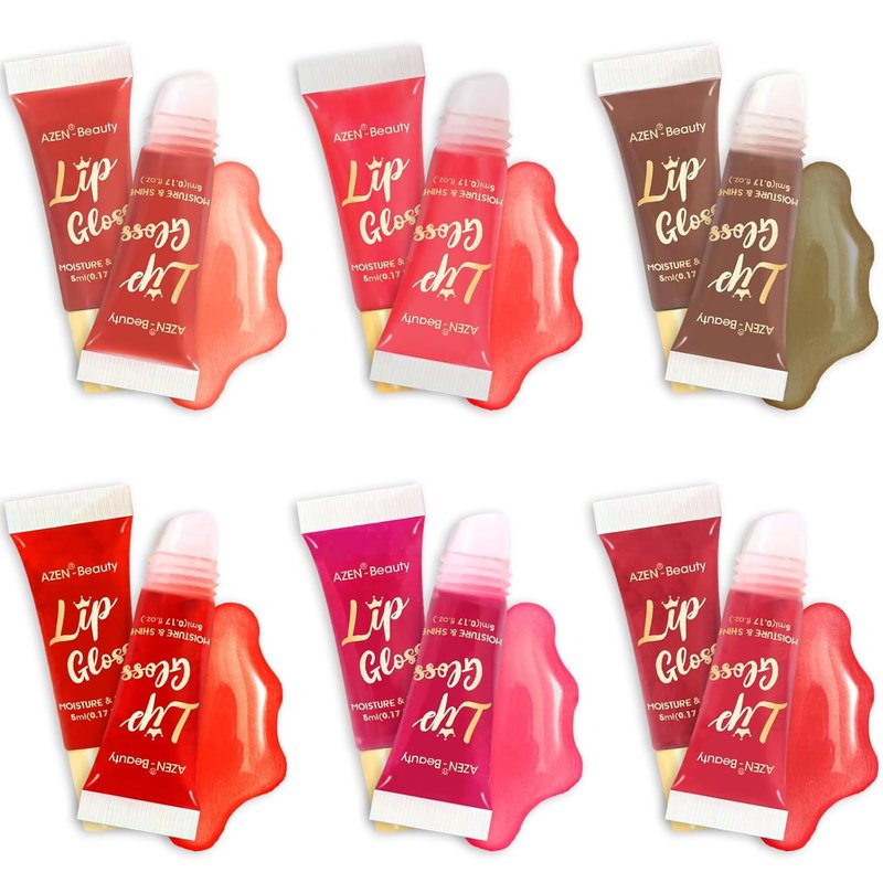 AZEN Lip Gloss Set - 24 Pack Colorful Lip Oils for Moisturizing & Hydrating Dry Lips | Perfect Mother's Day Gift