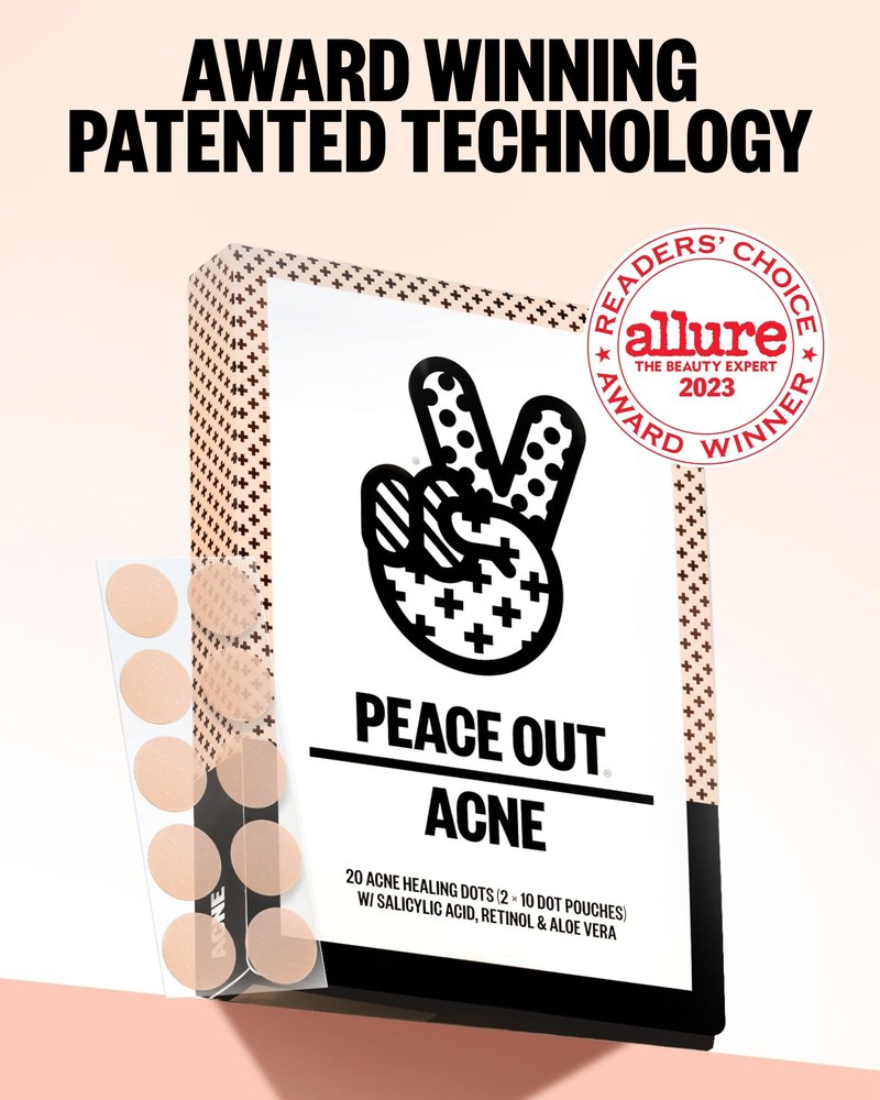 PEACE OUT Acne Healing Dots Hydrocolloid Pimple Patches, Acne Spot Treatment with Salicylic Acid, Retinol, and Aloe Vera for Blemishes and Breakouts (20 count)