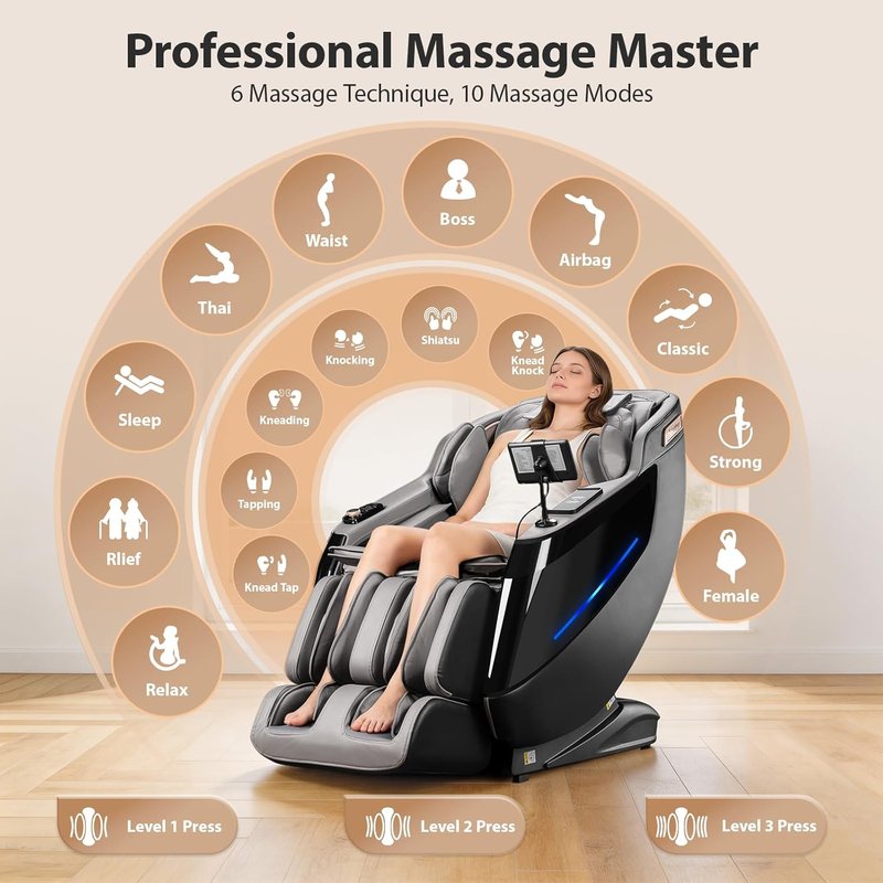 4D Massage Chair - Full Body Zero Gravity Recliner with 10 Modes, 32 Airbags & AI Voice | 53.2" SL-Track Design