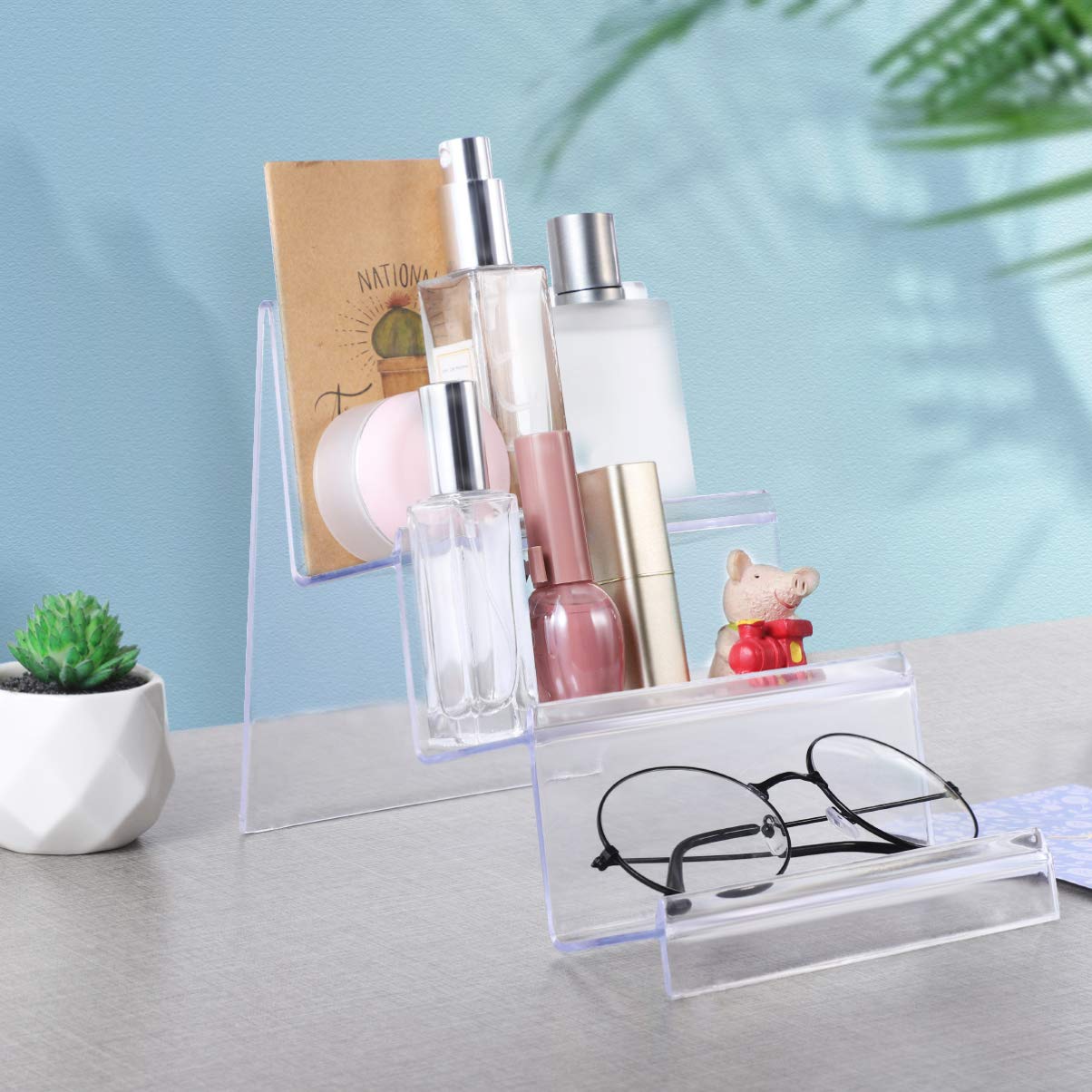 TOPBATHY 3-Tier Wallet Display Stand, Clear Acrylic Purse Stands for Display, Tiered Organizer Holder for Perfume Jewelry Figure Vendor Counter