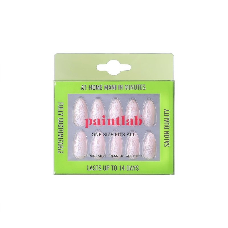 Press On Nails - Beige Lace Almond Fake Nails | 30 Nails in 15 Sizes, Reusable Salon Quality