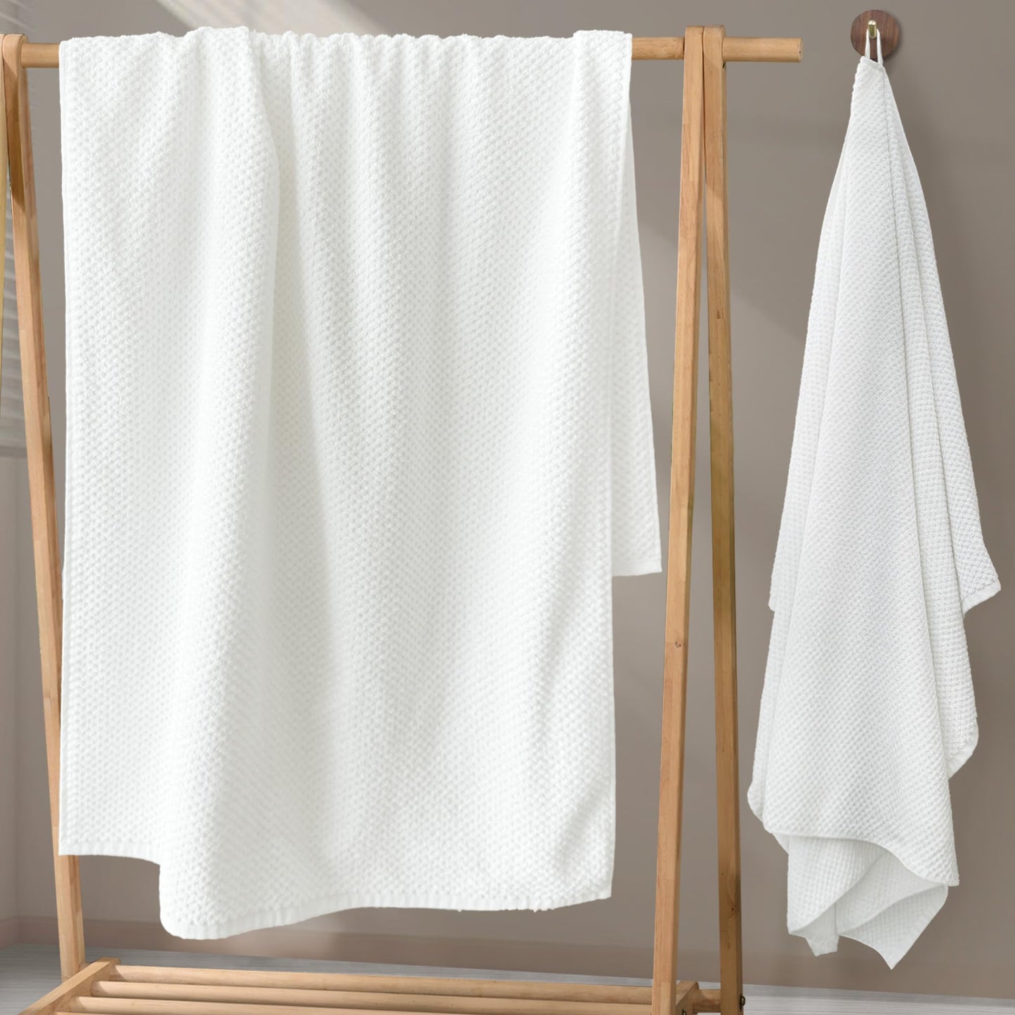VOOVA & MOVAS Bath Towels Set of 4, Large 28" x 55" - 100% Cotton | Quick Dry | Thick | Absorbent, Ivory White Shower Towel Sets for Bathroom,Popcorn Textured Bath Towels, Towel Gift Set, Ivory