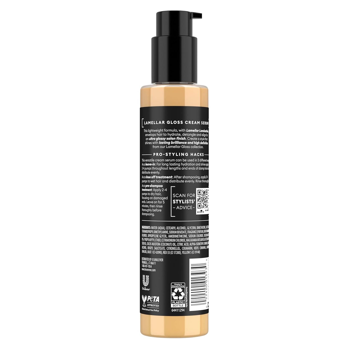 TRESemmé Hydrating Detangling Cream Serum - Ultra Shine Lamellar Gloss, 5.7 Fl Oz | 72-Hour Hydration & Shine