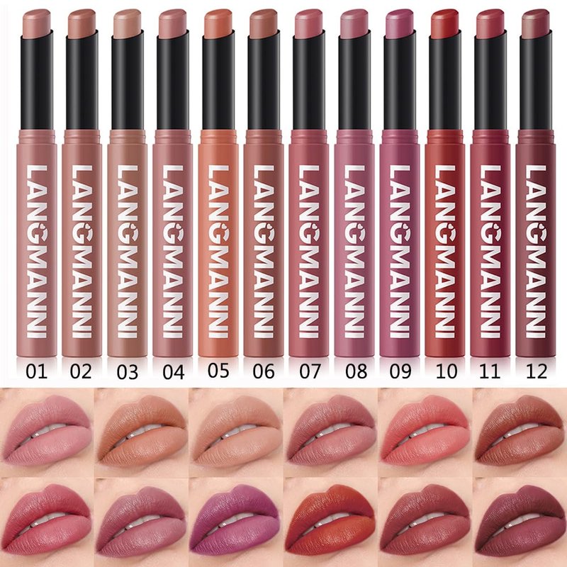12 pcs, Matte Lipstick, Easy To Color Lipstick Pen, Long-lasting Easy To Color Moisturizing