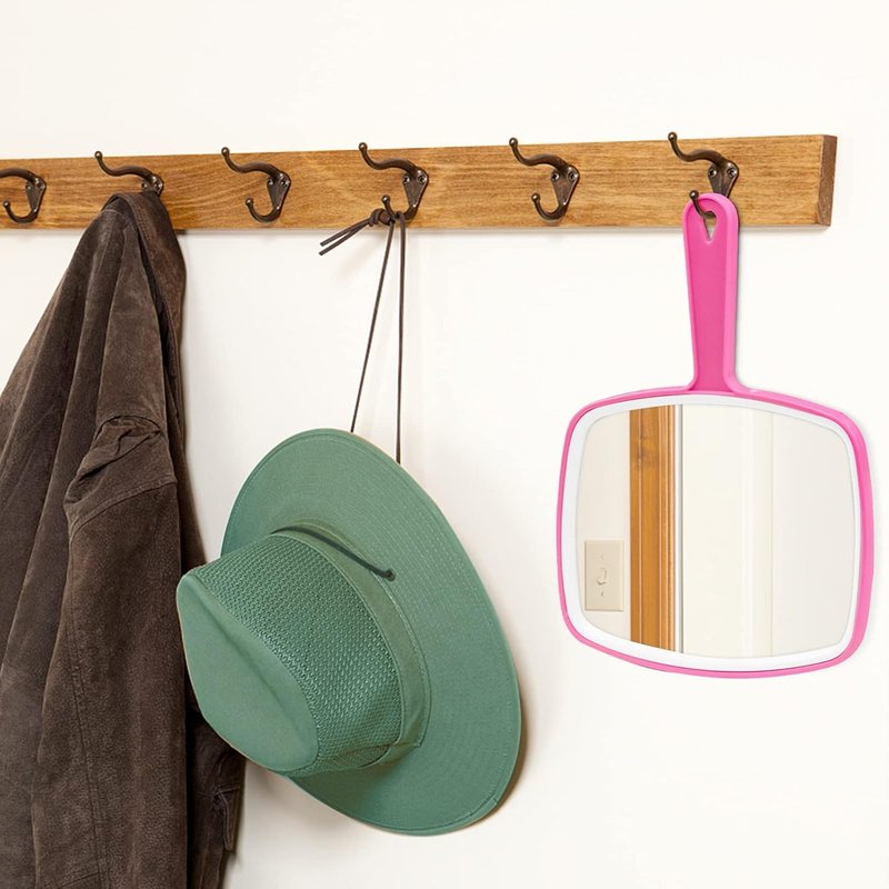 DVHOK Handheld Mirror, Portable Hand Mirror with Hanging Hole in Handle, Pink 10.4" L x 7.4" W