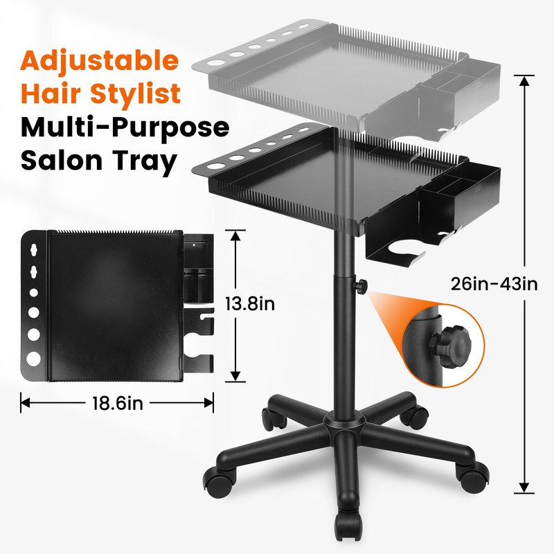Chetunju Multi-Function Salon Tray, Salon Rolling Tray cart (with Wheels), Beauty & Hairdressing Tray for Hair Stylist,.Suitable for Tattoo parlors, Hair Salons, Personal Designers.