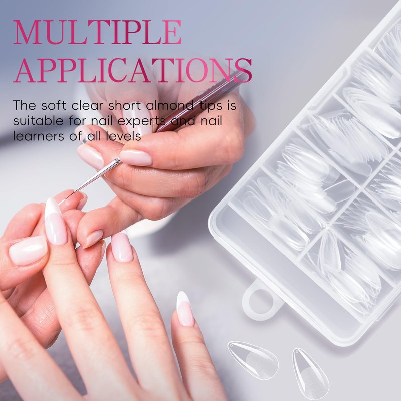 krofaue 240Pcs Almond Nail Tips - Professional Soft Gel Press on Nails with Half Matte 12 Sizes Acrylic Fake Tips for Gel Polish & Dip Powder DIY Home Manicure