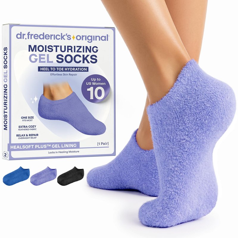 Dr. Frederick’s Original Moisturizing Gel Socks for Men & Women – Dry Feet & Cracked Heel Treatment – Full Foot Gel Lining with Mango Butter, Shea Butter, Jojoba & Coconut Oil (Purple Paradise)