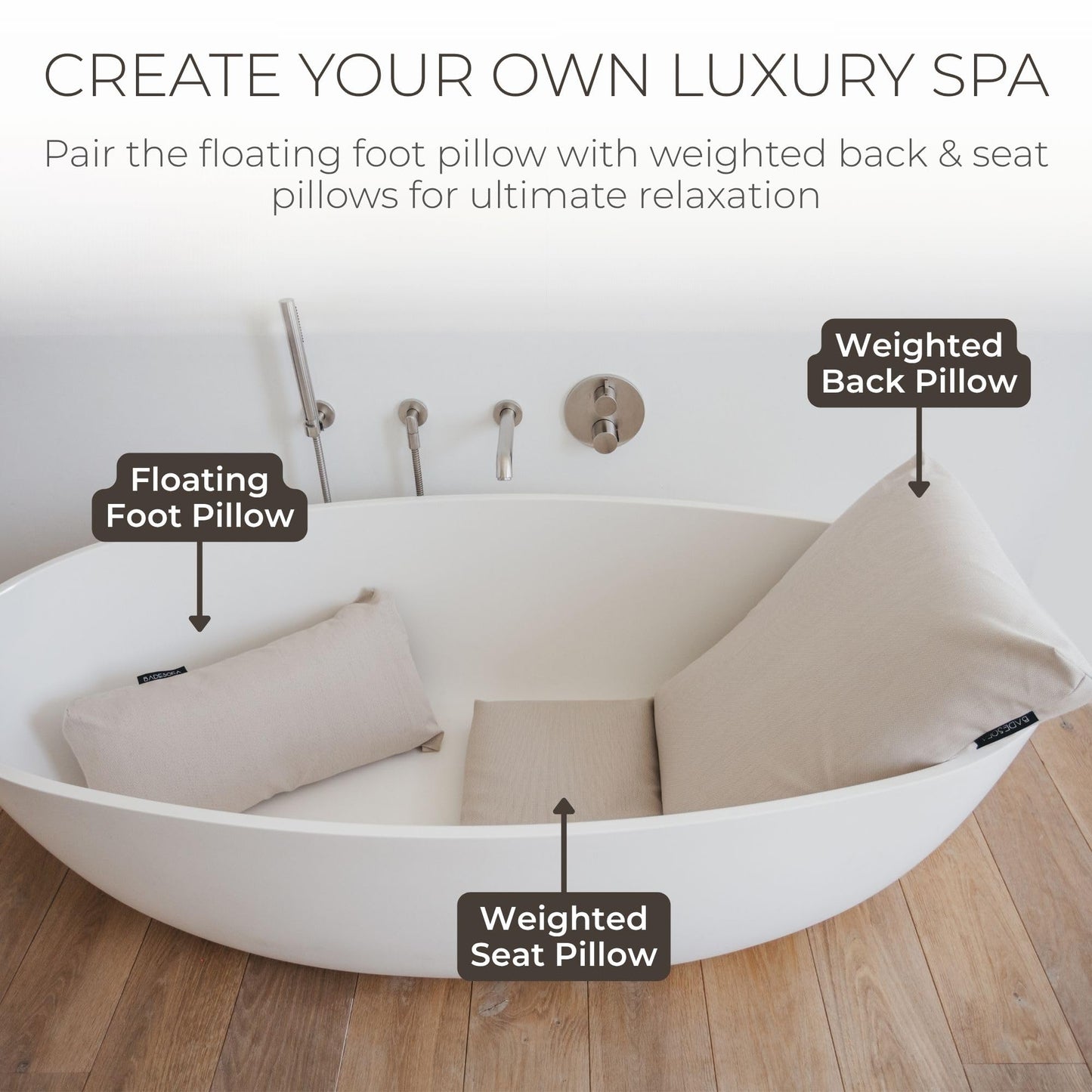 BADESOFA® Luxury Bath Tub Pillow for Feet | Premium-Quality Materials | Comfortable & Quick-Drying | Washable Bath Cushion in Ivory Pearl | Home Spa Accessories | Universal Fit for Any Bathtub