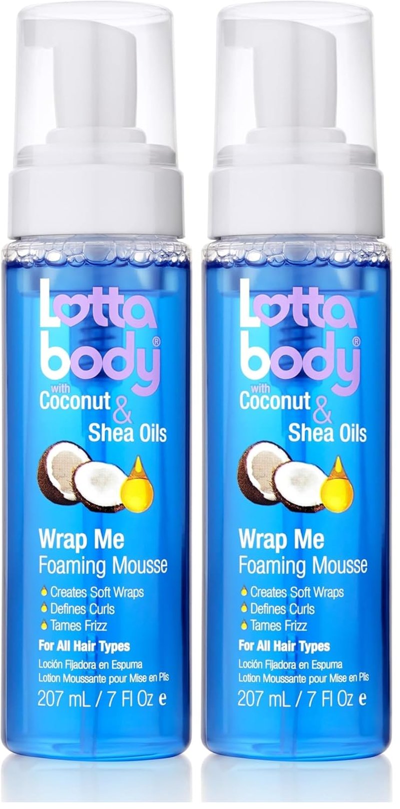 Lottabody Wrap Me Foaming Mousse - Lightweight Curl-Defining & Frizz-Control Formula with Coconut & Shea Oils | 7 oz (Pack of 2)