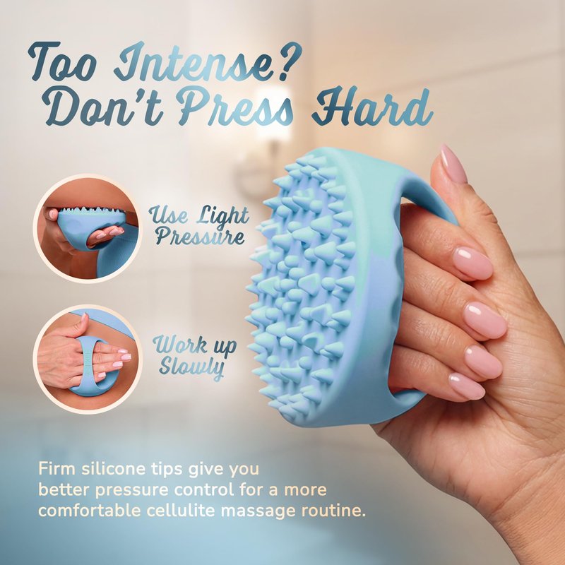SILKLE Cellulite Massage Tool & Lymphatic Drainage Massager - Silicone Anti Cellulite Massage Brush for Body Sculpting with Ergonomic Handle - Cellulite Remover for Legs, Thighs and Belly - Blue