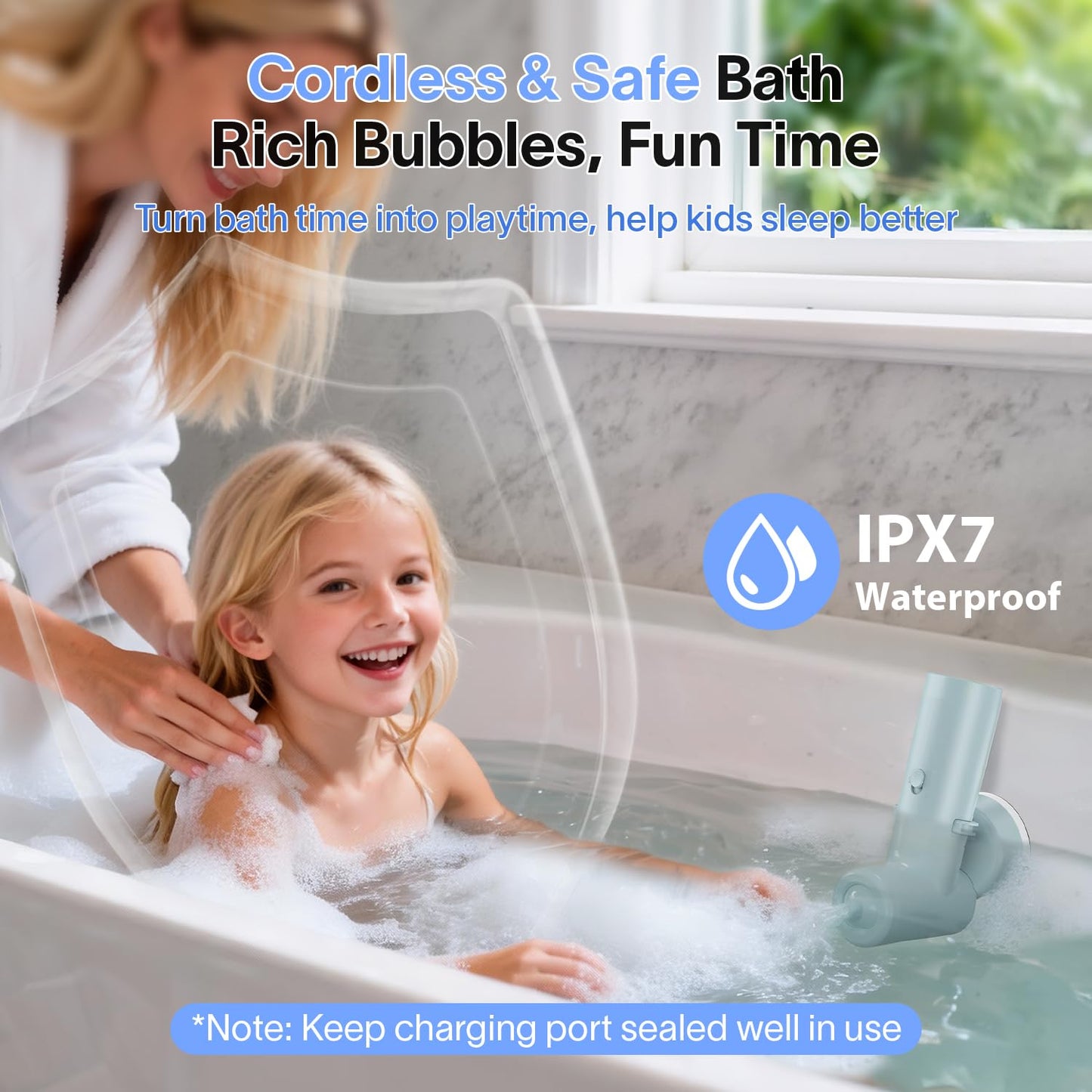 Bath Jets for Tub with 2 Powerful Speeds, 60 Mins Runtime, Rechargeable Bubble Machine Home Bathtub Accessories for Spa, Stress Relief, Muscle Relaxing, Gifts for Women Bath Lover