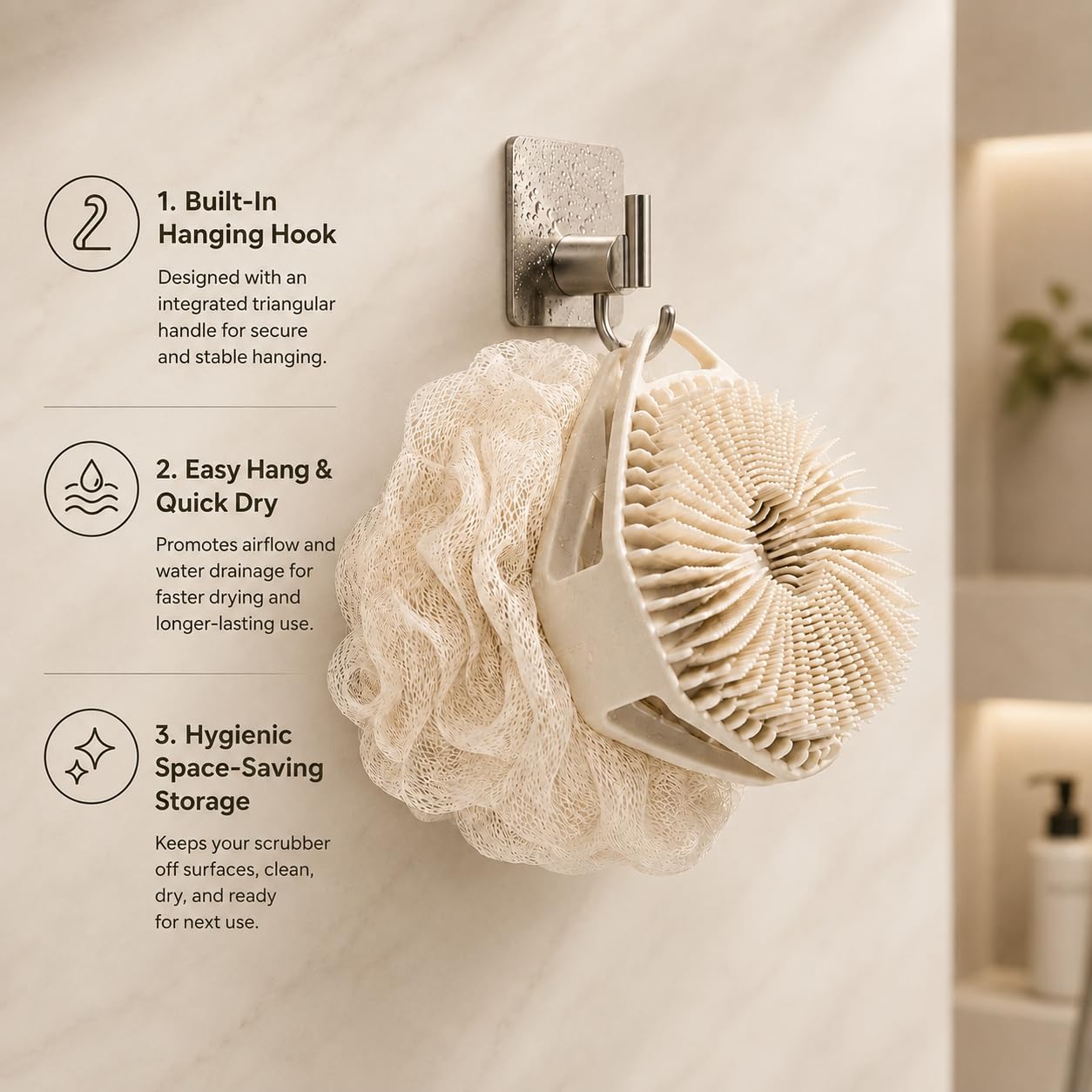 2-in-1 Silicone Body Scrubber & Mesh Loofah Sponge – Exfoliating Silicone Shower Scrubber with Soft Loofa Puff, Silicone Bristles, Non-Slip Grip, Quick Dry, Hygienic Body Scrubber for Women & Men