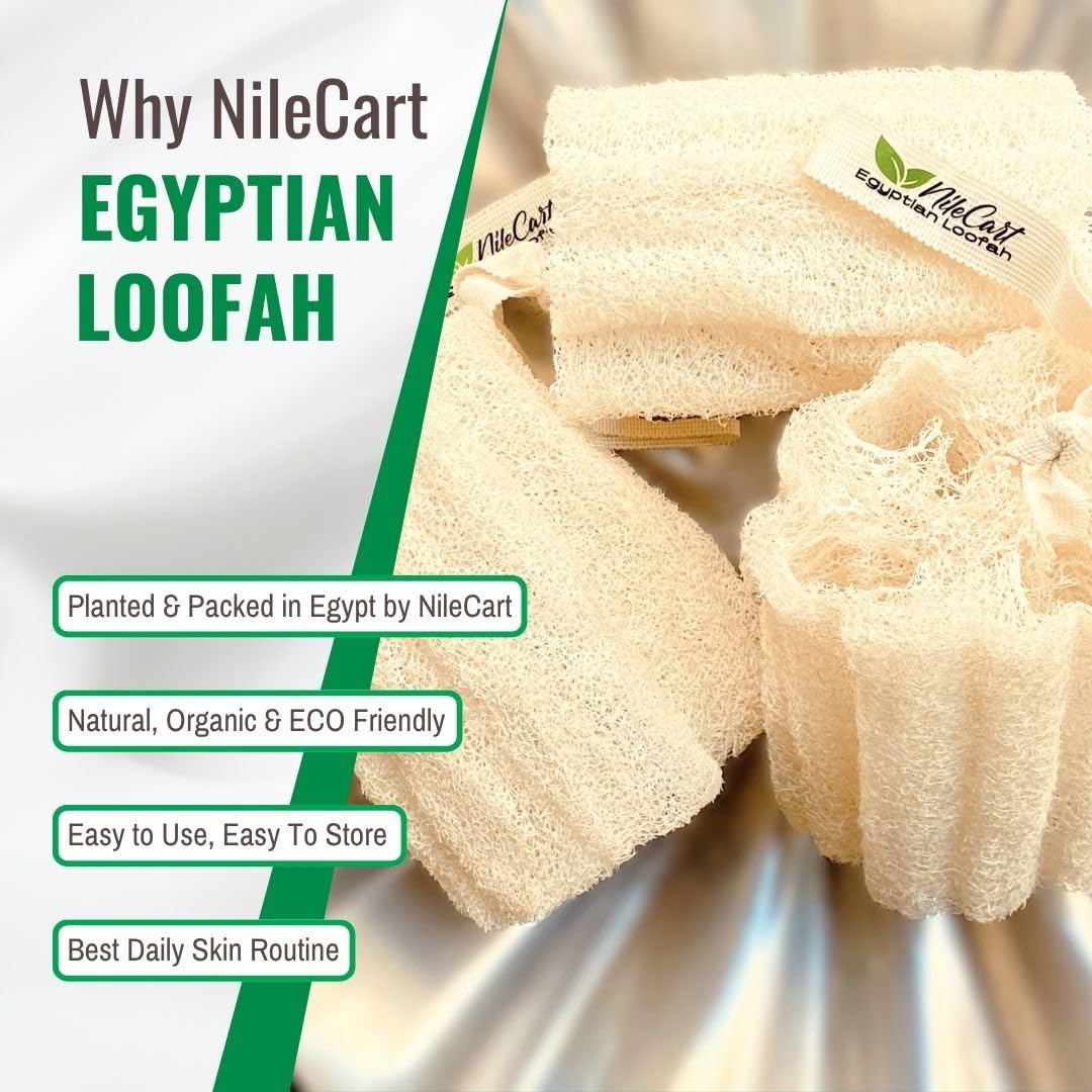 NileCart Natural Loofah Pack of 3 Scrubbies for Body Egyptian lufa Body Scrubber - A Natural Body Exfoliator Scrubber Loofah for Men & Women Made of Egyptian Luffa Sponges for Bath & Shower