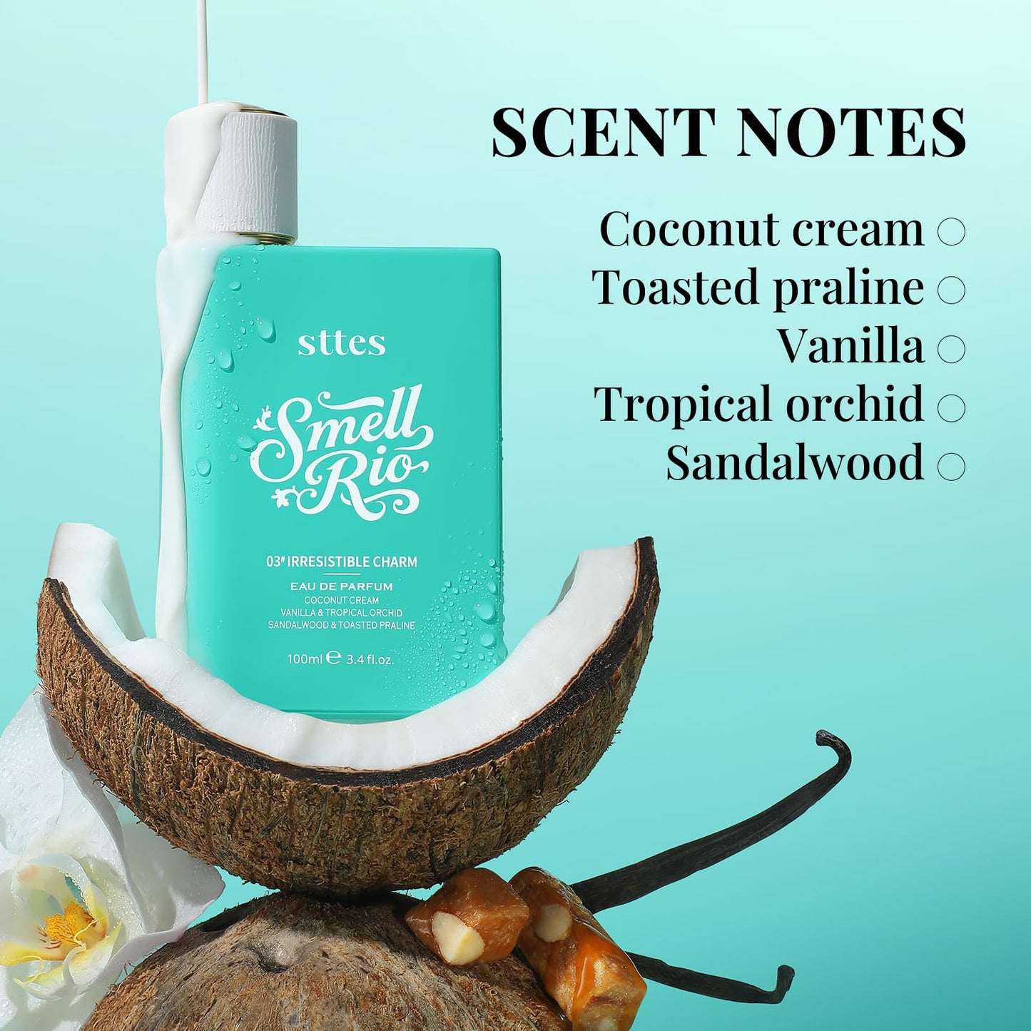 Sttes Smell Rio Perfume 03# (Irresistible Charm) Perfume for Women – Long-Lasting Hair Coconut, Vanilla & Toasted Praline Notes – Sweet Scentual Fragrance Eau de Parfum 100ml (3.4 fl oz)