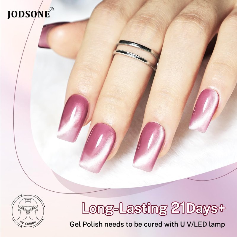 Cat Eye Gel Nail Polish Set - 6 Colors Pink & Brown Holographic Glitter | At-Home Salon Gift for Girls