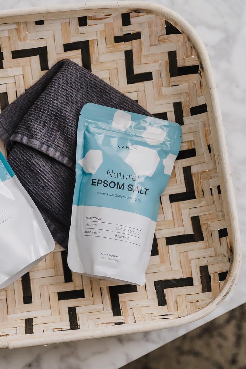 Kanjo Natural Epsom Salt | 100% Pure Magnesium Sulfate Bath Salt | Natural Epsom Salt Soak for Muscles, Joints, Feet | Unscented | 16 oz Bag