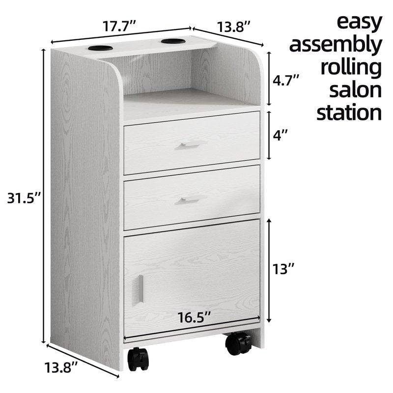4ever2buy Salon Station for Hair Stylist, White Beauty Barber Station, Salon Trolley Cart with Wheels, Mobile Organizer for Salon, Spa, Barbershop, Nail & Beauty Tools, White