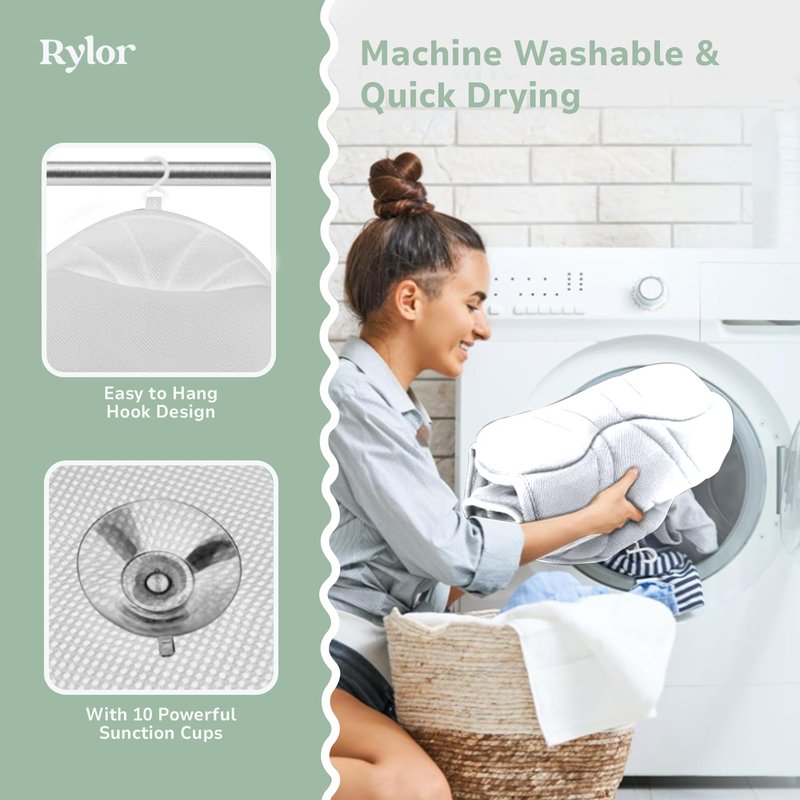Rylor Full Body Bath Pillow – Luxury Cushion for Bathtub | Extra Large & Thick | Premium Packaging - Head, Neck, Shoulder & Back Support – Quick-Dry, Mold Resistant – for Women & Men (White)