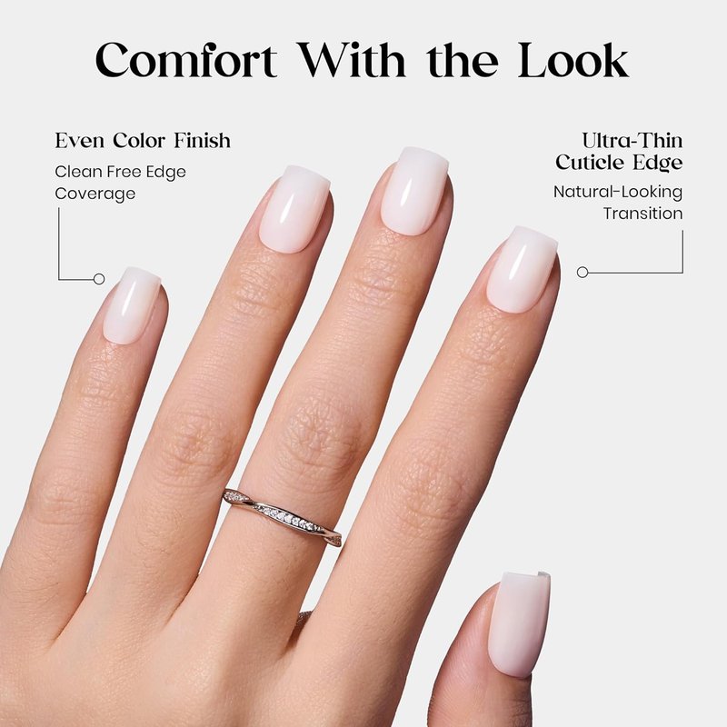 Beetles Milky White Press-On Nails - Short Square Gel Set with 30pcs, 15 Sizes & Mini UV Light