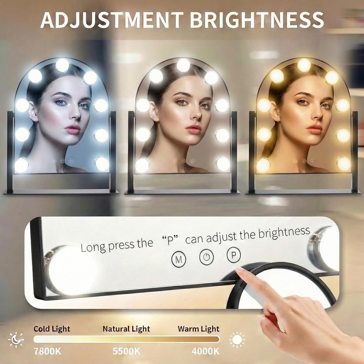 SLIMOON Arched Makeup Vanity Mirror with LED Lights Makeup Mirror Detachable 10X Magnification, Hollywood Make Up Mirror with Lighting, Smart Touch, Rechargeable,360° Rotation,Black 14.17"x 11.81"